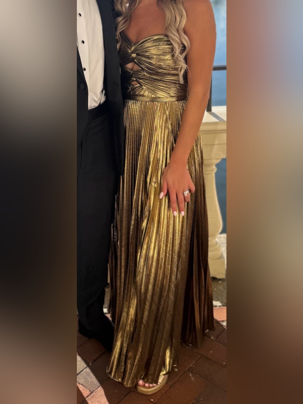 Azazie Strapless Metallic Gold Gown with Sweetheart Bodice - Picture 4 of 5